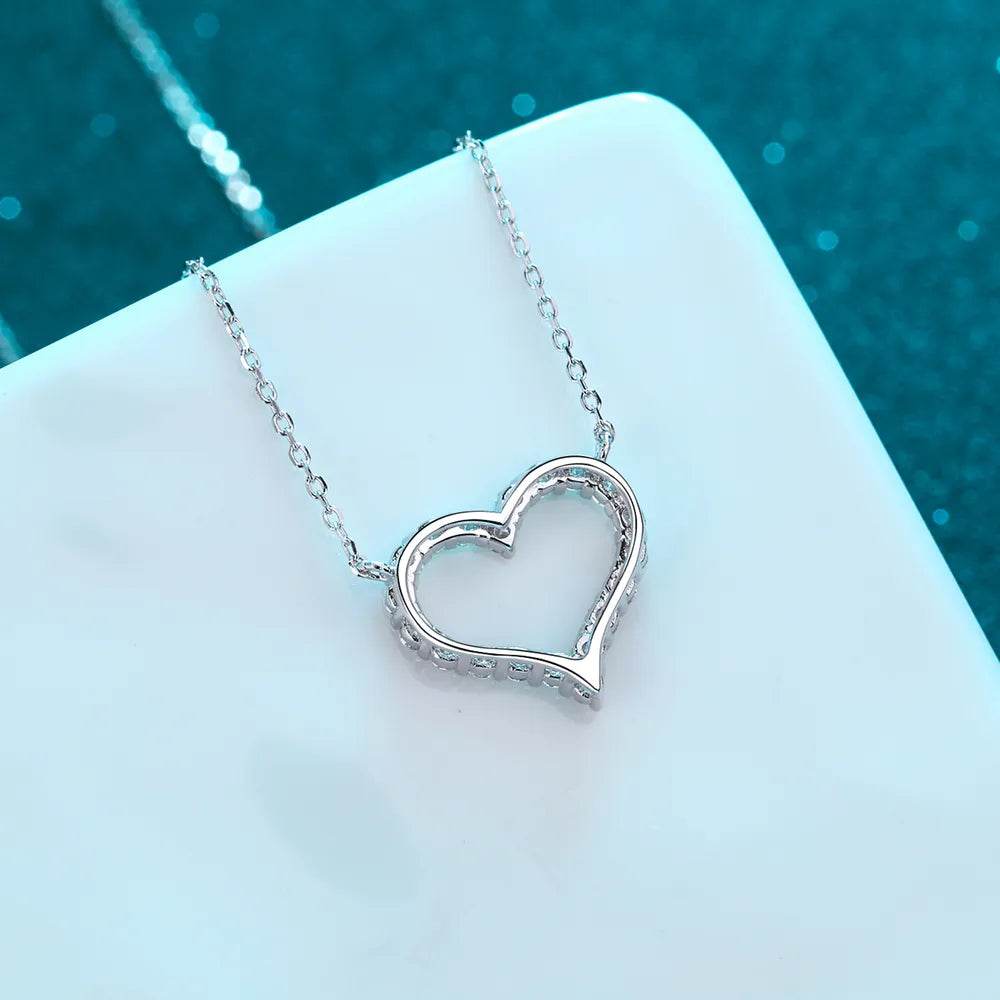 Moissanite 925 Sterling Silver Heart Shape Necklace - Swiss Jewellers
