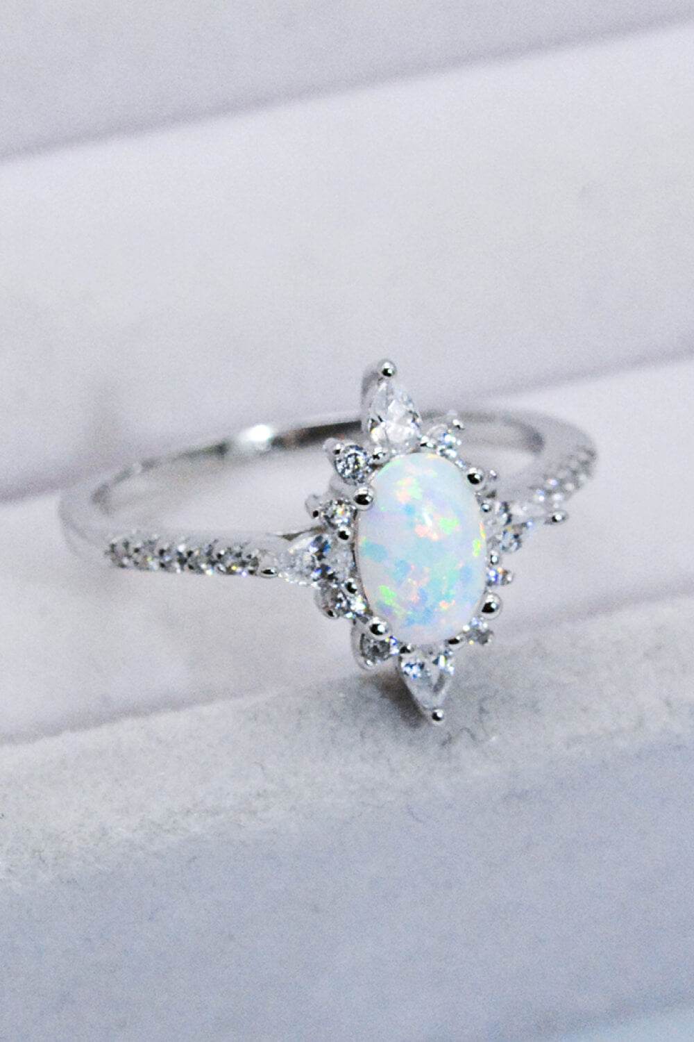 Platinum-Plated Opal and Zircon Ring - Swiss Jewellers