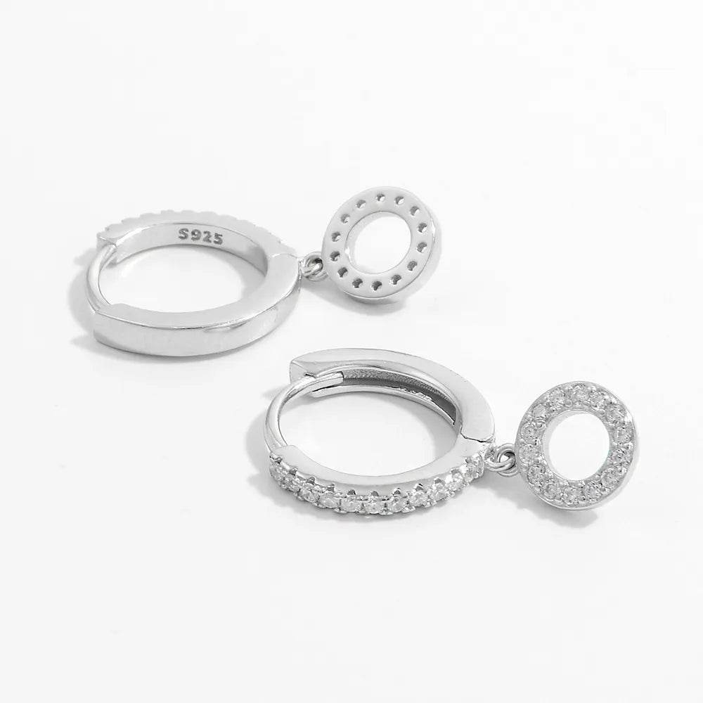 925 Sterling Silver Inlaid Zircon Hoop Dangle Earrings - Swiss Jewellers