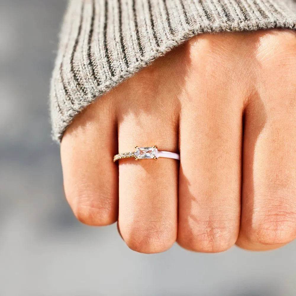 Heart Shape Inlaid Zircon Enamel Ring - Swiss Jewellers