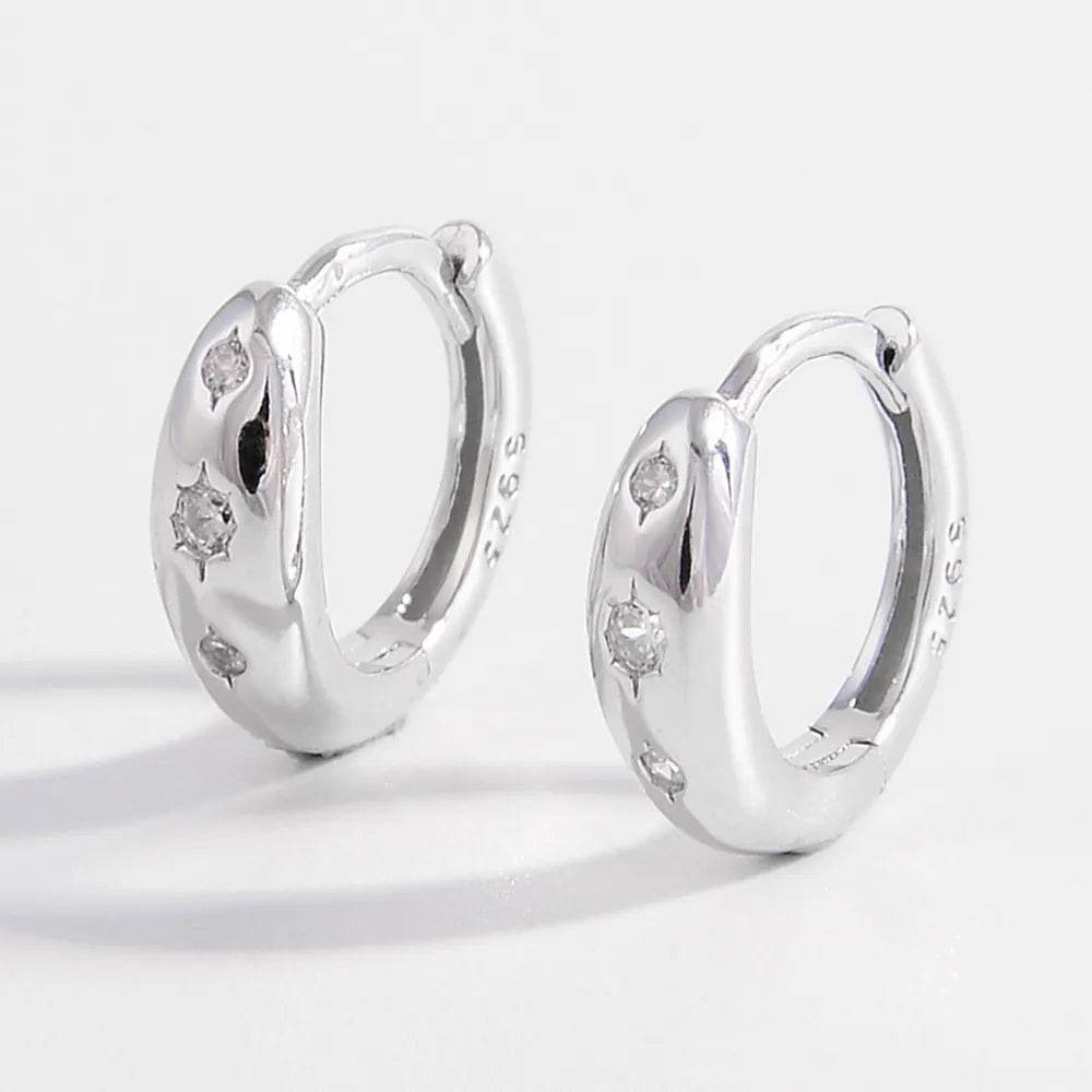 925 Sterling Silver Inlaid Zircon Huggie Earrings - Swiss Jewellers