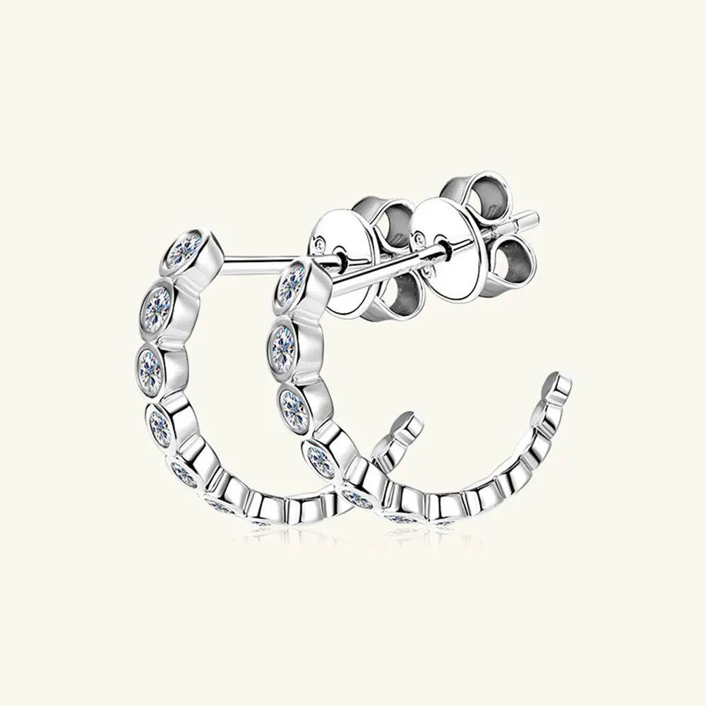 Inlaid Moissanite 925 Sterling Silver C-Hoop Earrings - Swiss Jewellers