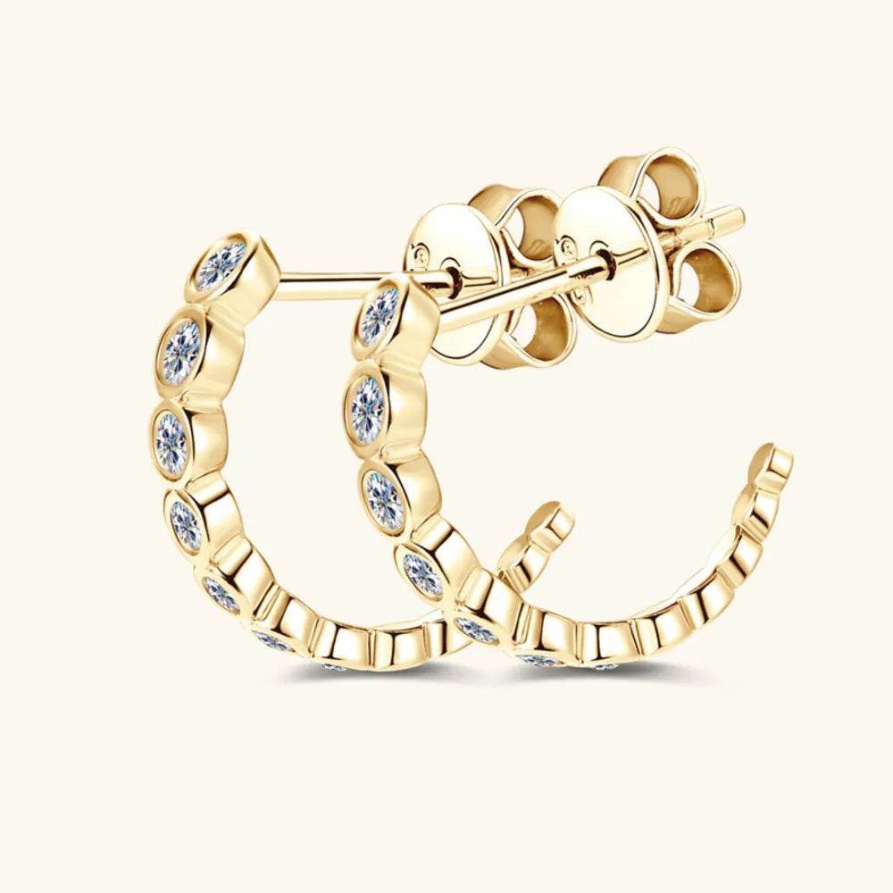 Inlaid Moissanite 925 Sterling Silver C-Hoop Earrings - Swiss Jewellers
