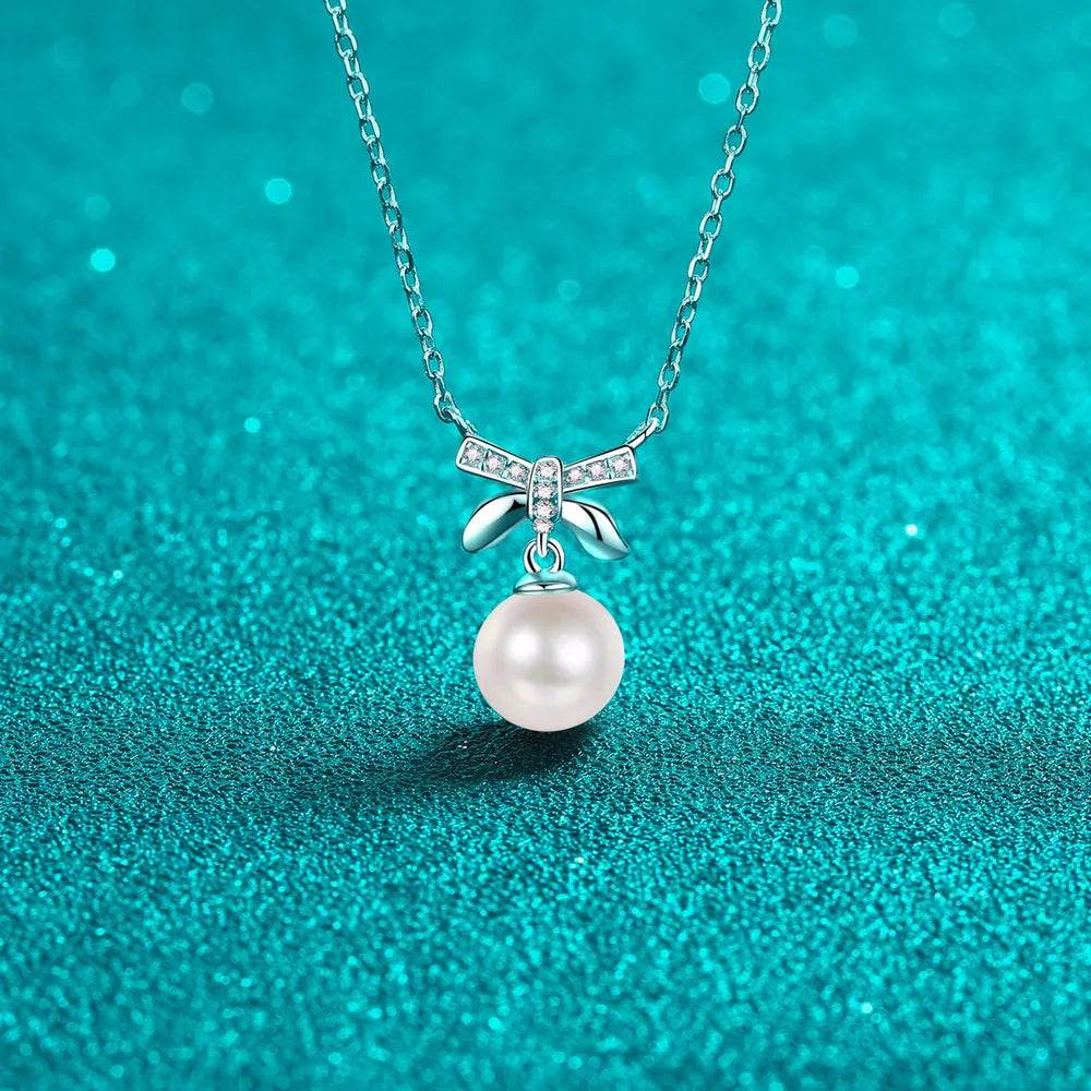 Pearl Pendant Moissanite 925 Sterling Silver Necklace - Swiss Jewellers