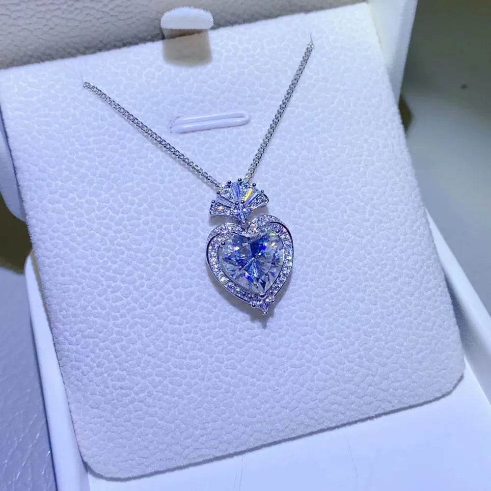 3 Carat Moissanite 925 Sterling Silver Heart Pendant Necklace - Swiss Jewellers