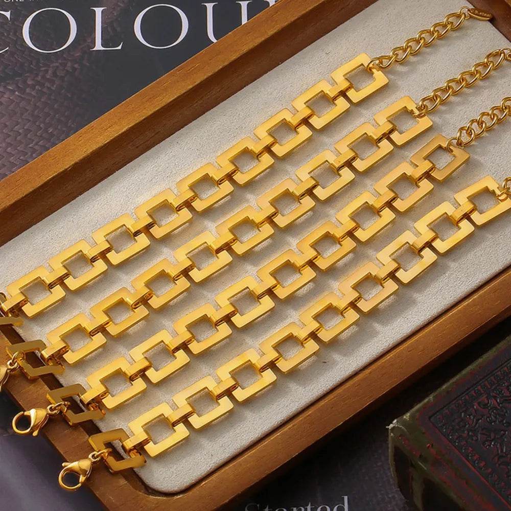 Titanium Steel Hollow Square Chain Bracelet - Swiss Jewellers