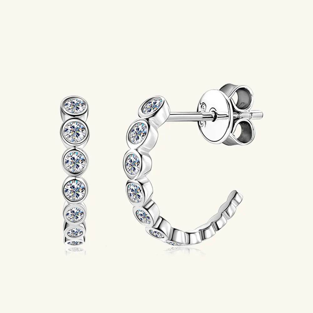 Inlaid Moissanite 925 Sterling Silver C-Hoop Earrings - Swiss Jewellers