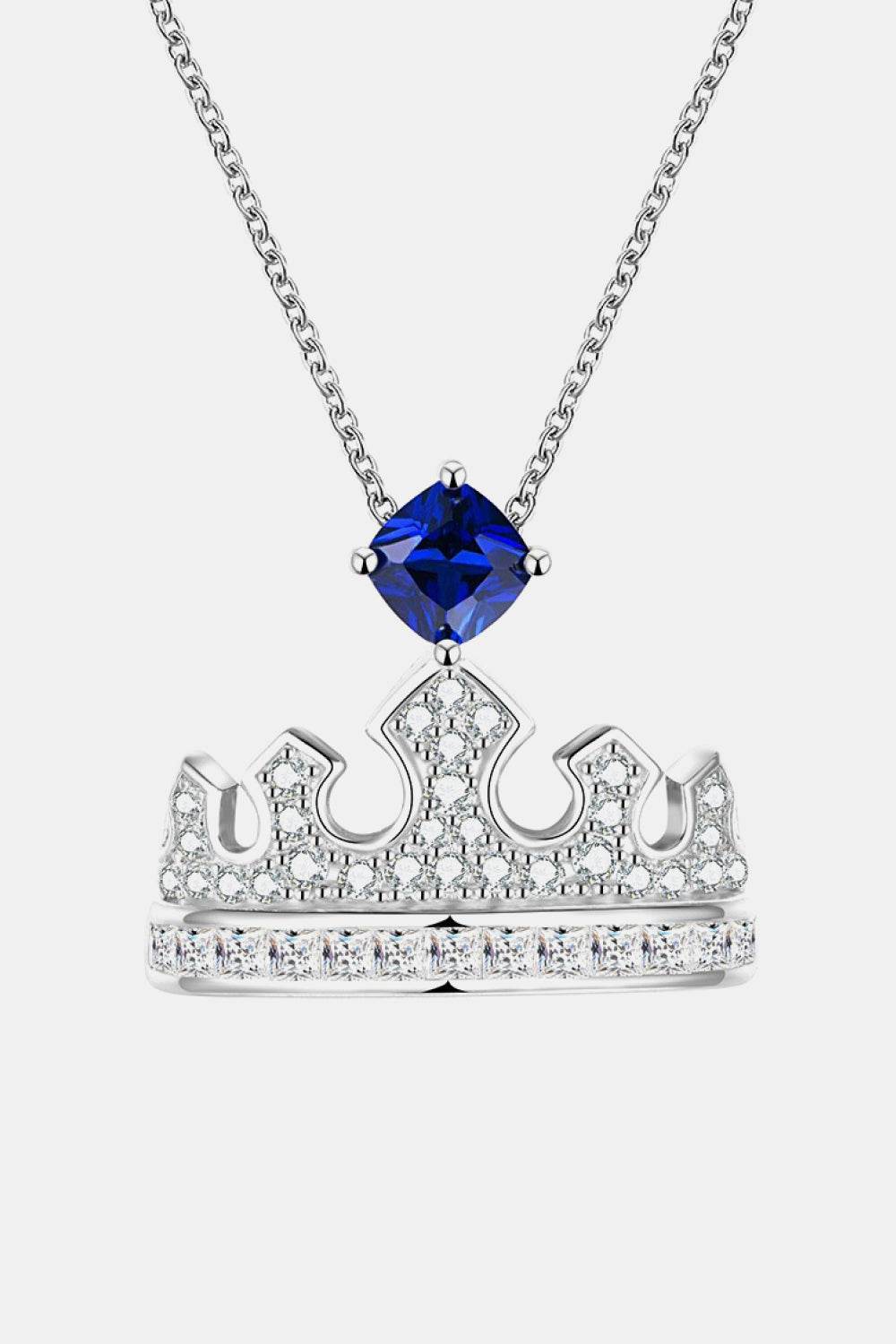 Zircon Lab-Grown Sapphire Crown Shape Pendant Necklace - Swiss Jewellers