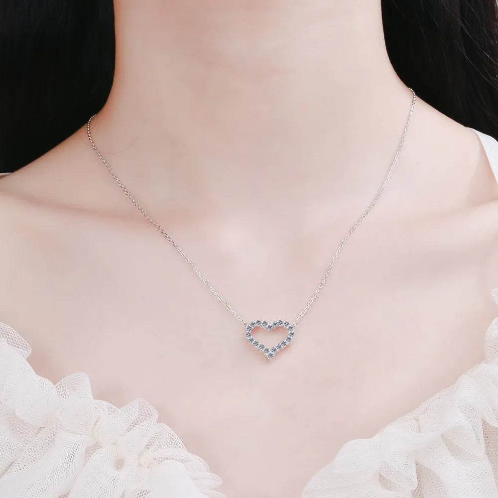 Moissanite 925 Sterling Silver Heart Shape Necklace - Swiss Jewellers