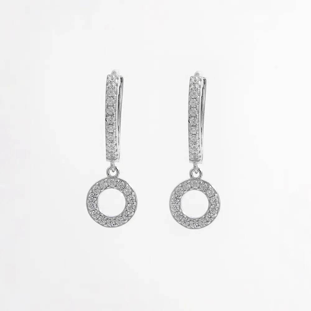 925 Sterling Silver Inlaid Zircon Hoop Dangle Earrings - Swiss Jewellers