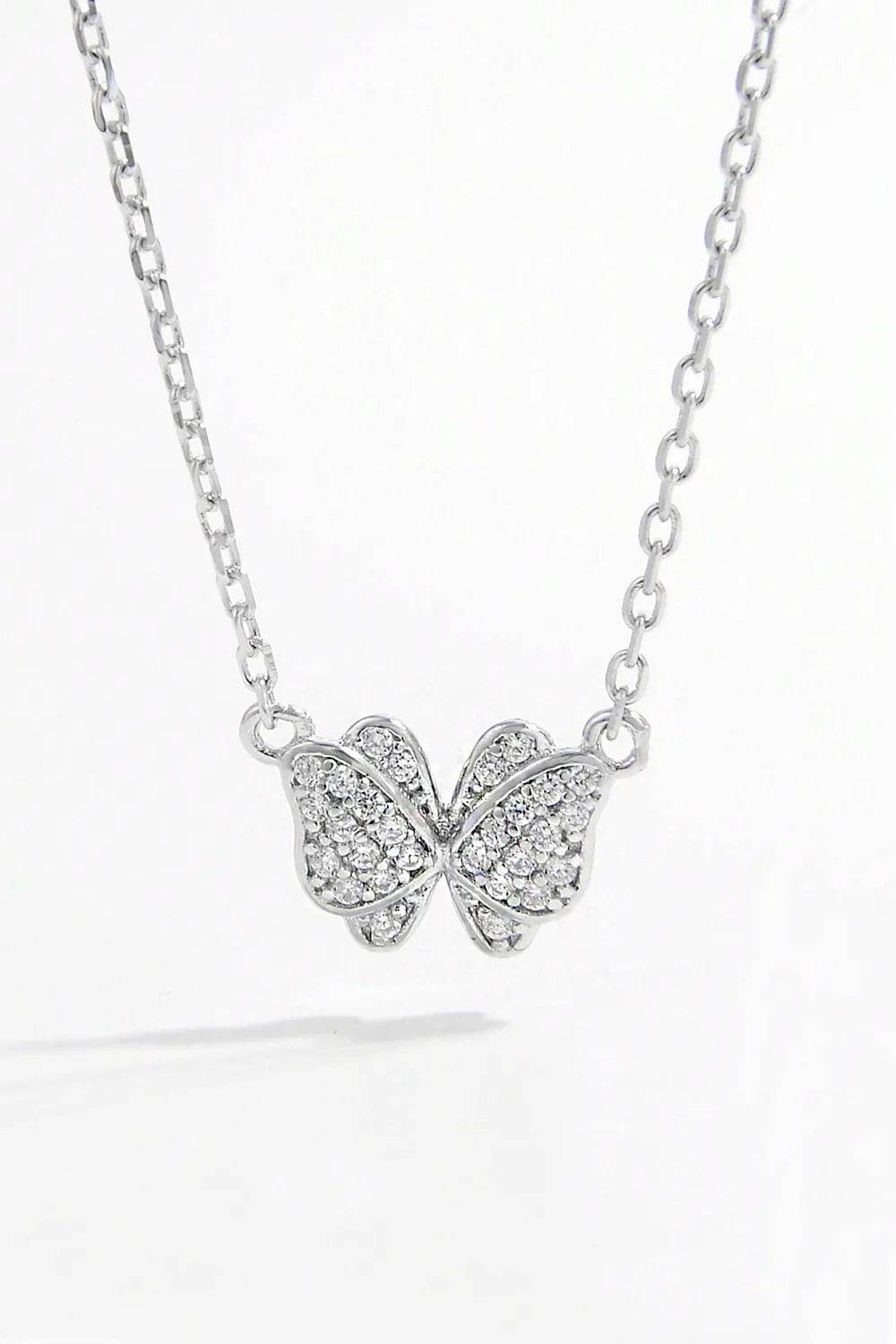 925 Sterling Silver Zircon Butterfly Pendant Necklace - Swiss Jewellers