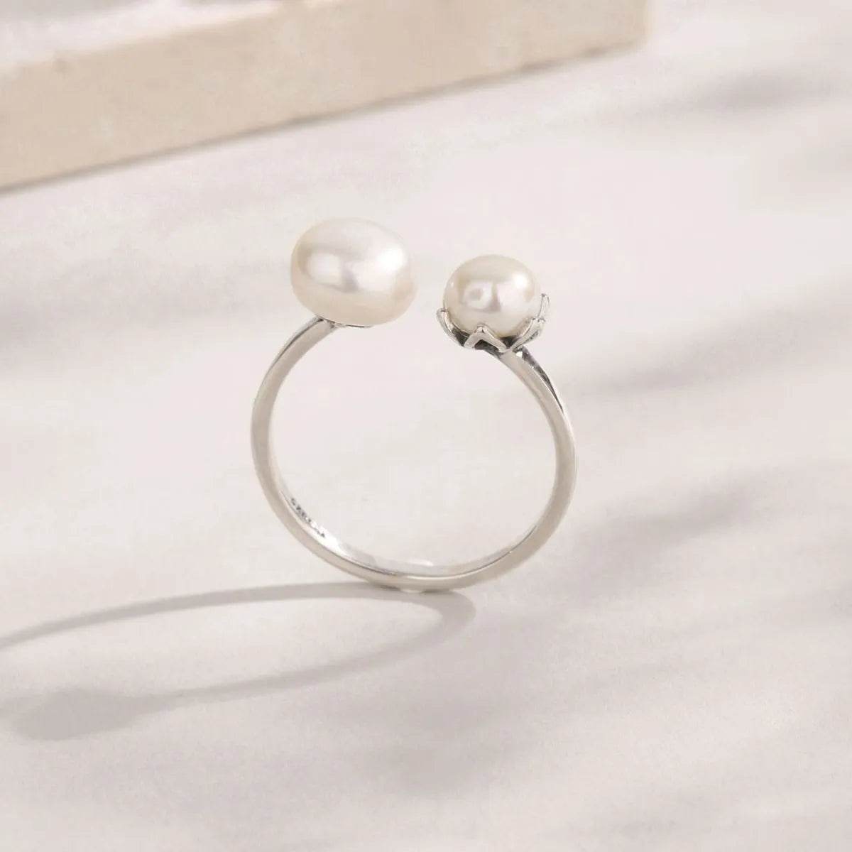Pearl 925 Sterling Silver Open Ring - Swiss Jewellers