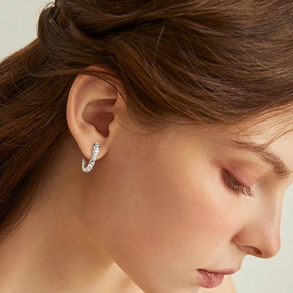 Inlaid Moissanite 925 Sterling Silver C-Hoop Earrings - Swiss Jewellers