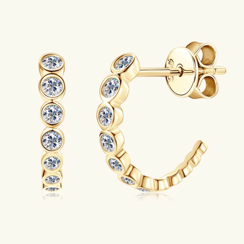 Inlaid Moissanite 925 Sterling Silver C-Hoop Earrings - Swiss Jewellers