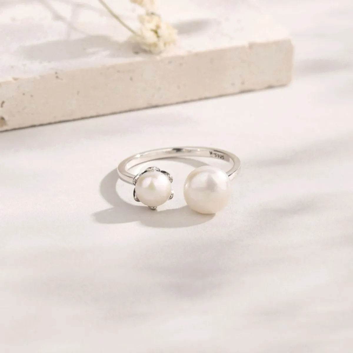 Pearl 925 Sterling Silver Open Ring - Swiss Jewellers