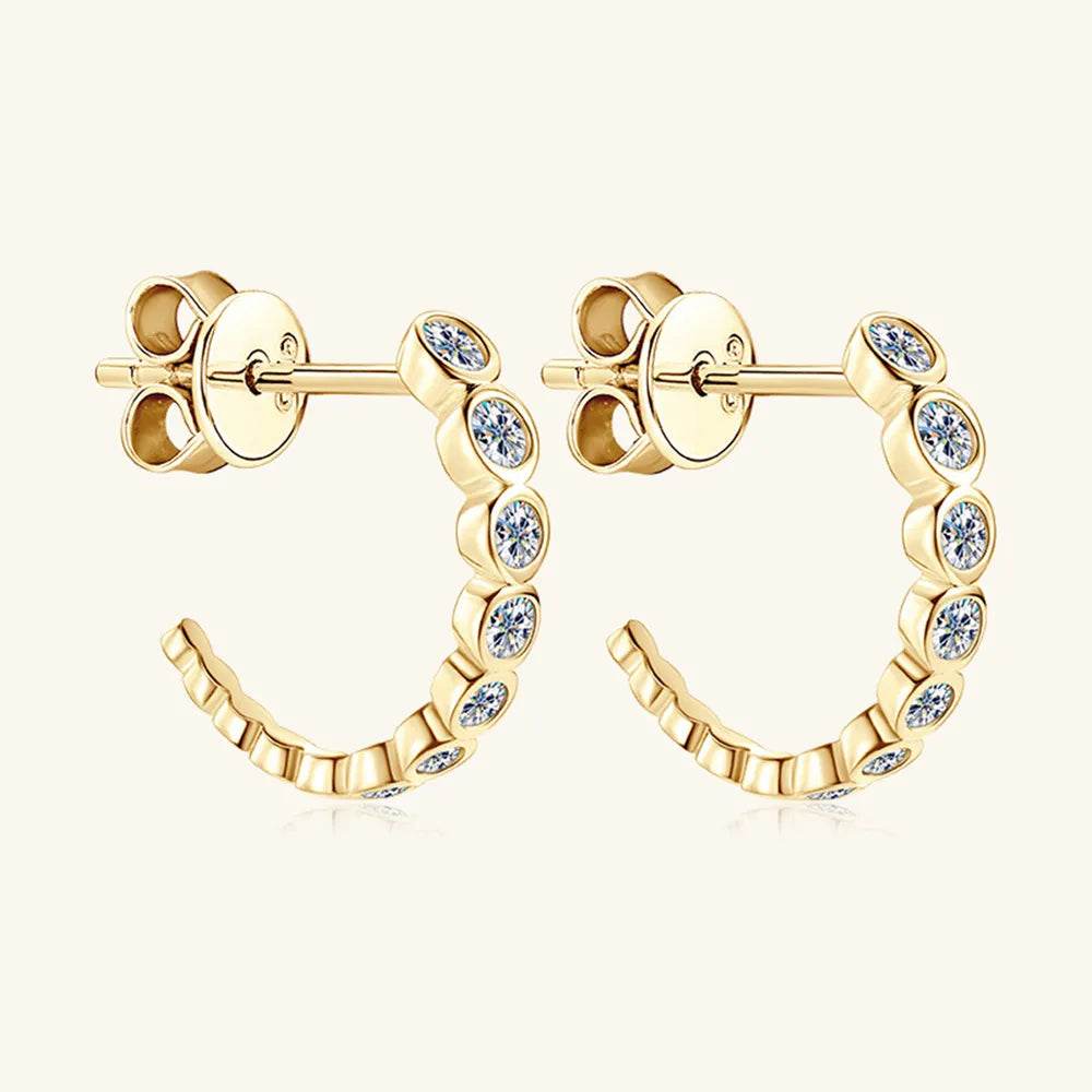 Inlaid Moissanite 925 Sterling Silver C-Hoop Earrings - Swiss Jewellers
