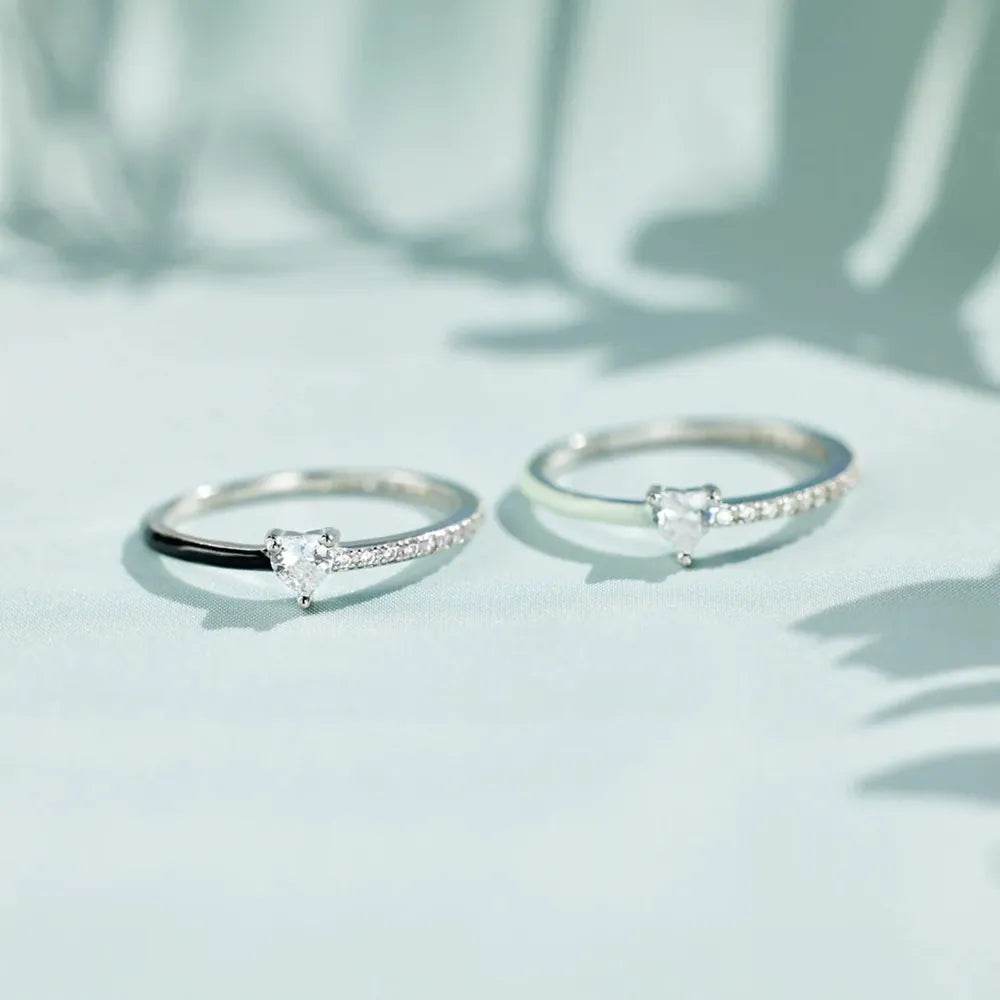 Heart Shape Inlaid Zircon Enamel Ring - Swiss Jewellers