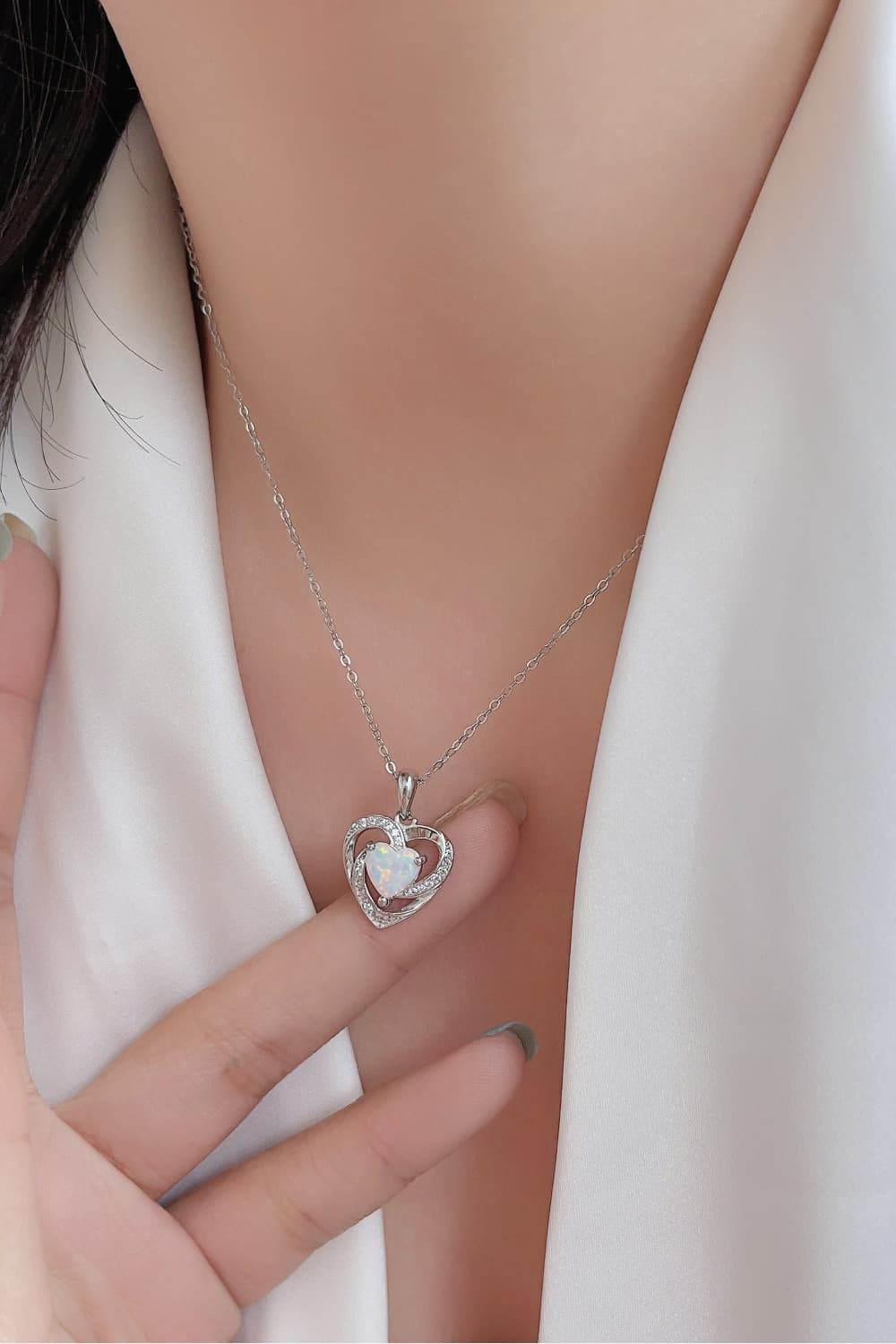 Opal Heart Pendant Necklace - Swiss Jewellers