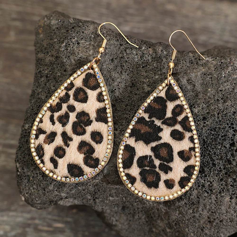 Zircon PU Leopard Teardrop Earrings - Swiss Jewellers