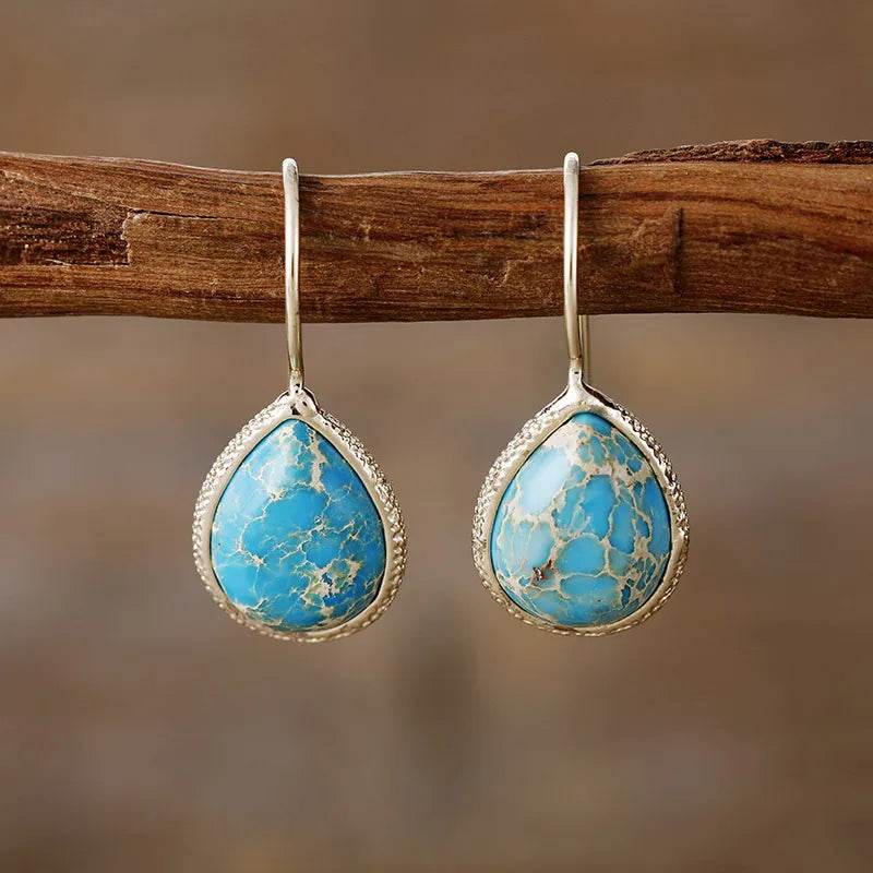 Copper Natural Stone Teardrop Shape Earrings - Swiss Jewellers