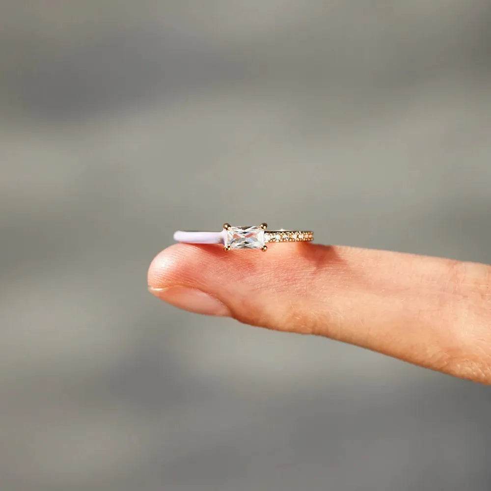Heart Shape Inlaid Zircon Enamel Ring - Swiss Jewellers
