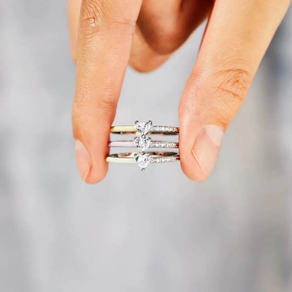 Heart Shape Inlaid Zircon Enamel Ring - Swiss Jewellers