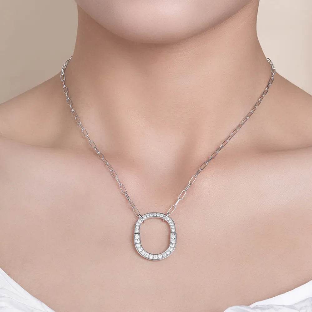 925 Sterling Silver Inlaid Moissanite Pendant Necklace - Swiss Jewellers