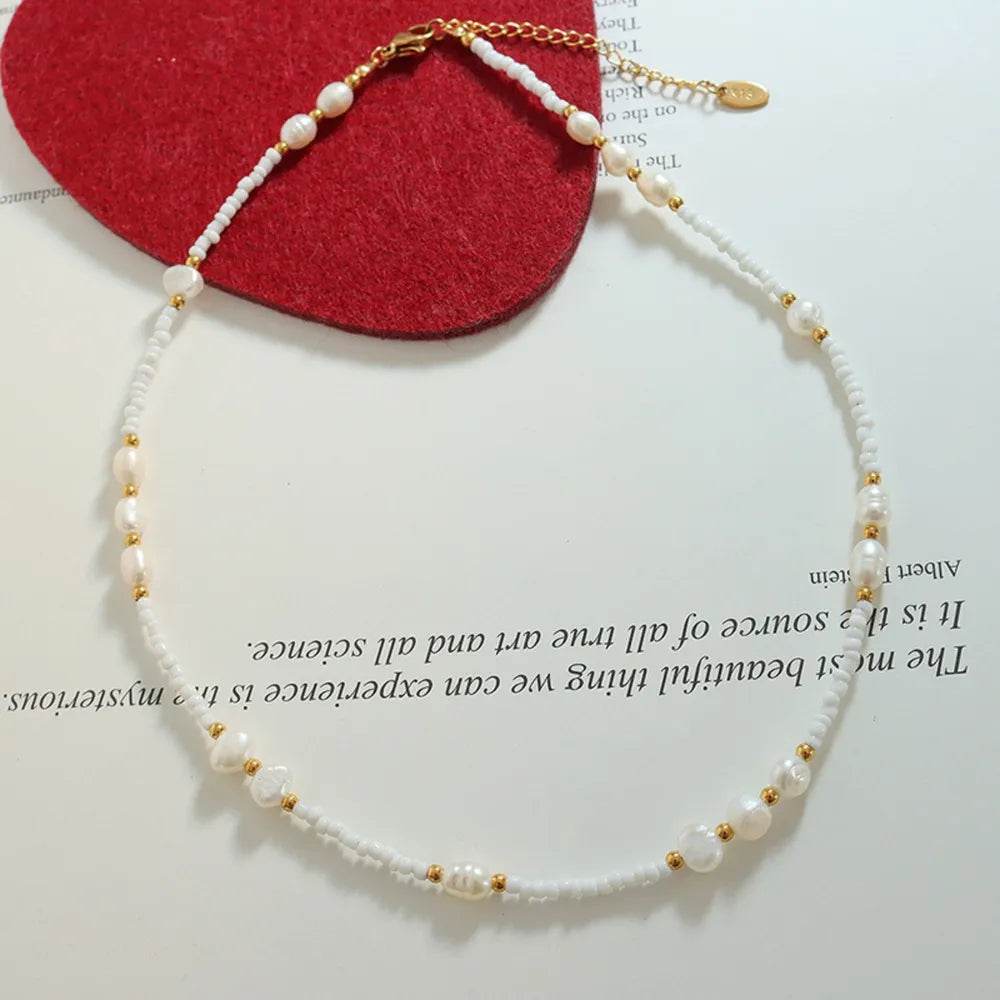 Titanium Steel Glass Bead Pearl Necklace - Swiss Jewellers
