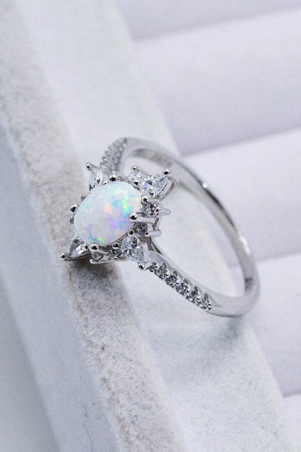 Platinum-Plated Opal and Zircon Ring - Swiss Jewellers