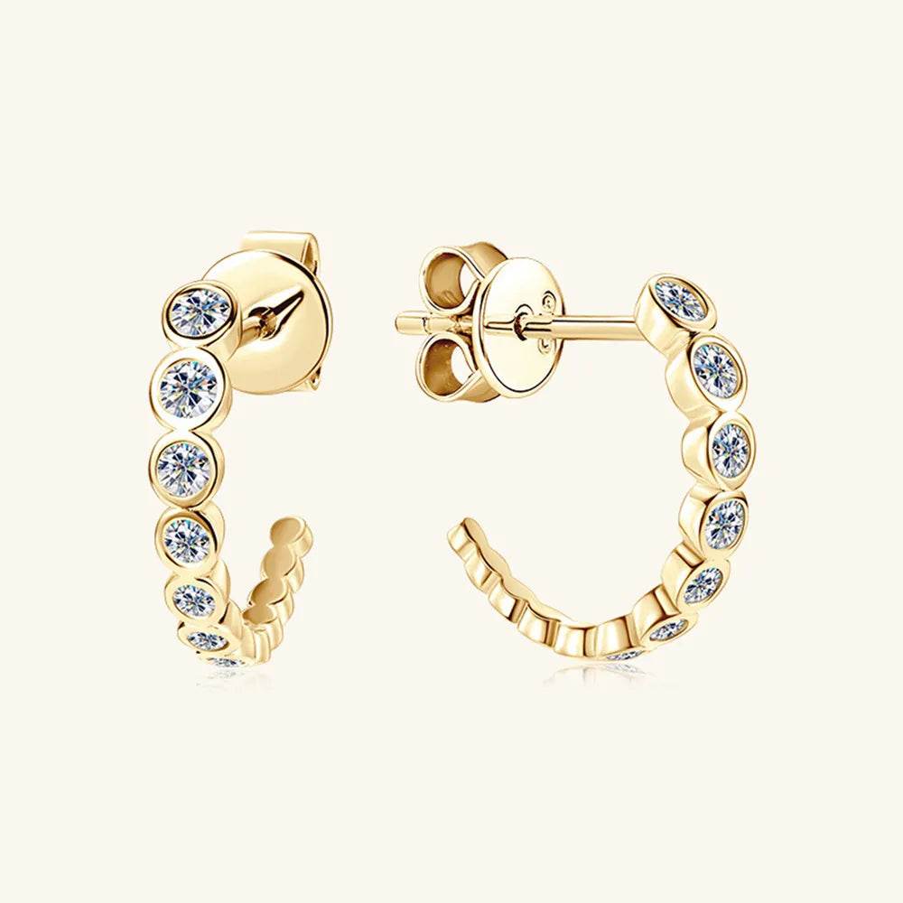 Inlaid Moissanite 925 Sterling Silver C-Hoop Earrings - Swiss Jewellers