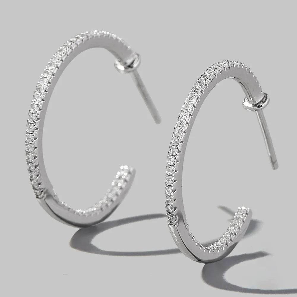 Zircon 925 Sterling Silver C-Hoop Earrings - Swiss Jewellers