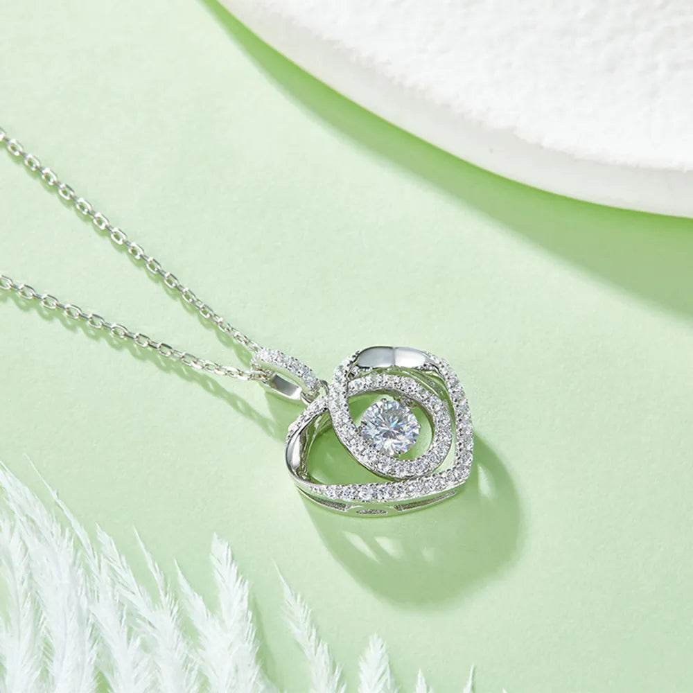Moissanite 925 Sterling Silver Heart Shape Necklace - Swiss Jewellers